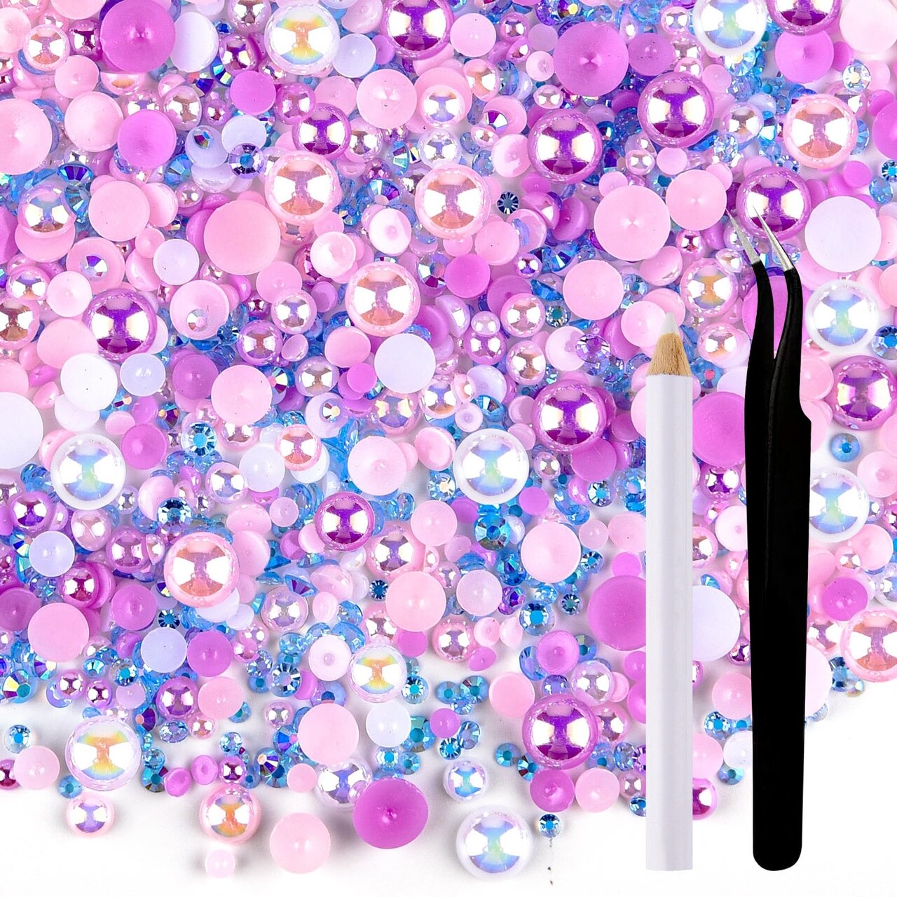 50g Mix Flatback Rhinestones Half Pearls for Crafts Mixed Size 3mm-10mm Flat Back Rhinestones for Crafts Flatback Pearls for Decorating Tumblers Mugs Nail Art Shoes (Pink Purple Series)